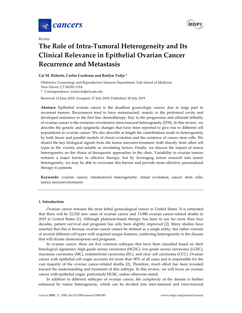 Pdf The Role Of Intra Tumoral Heterogeneity And Its Clinical Relevance In Epithelial Ovarian 5326