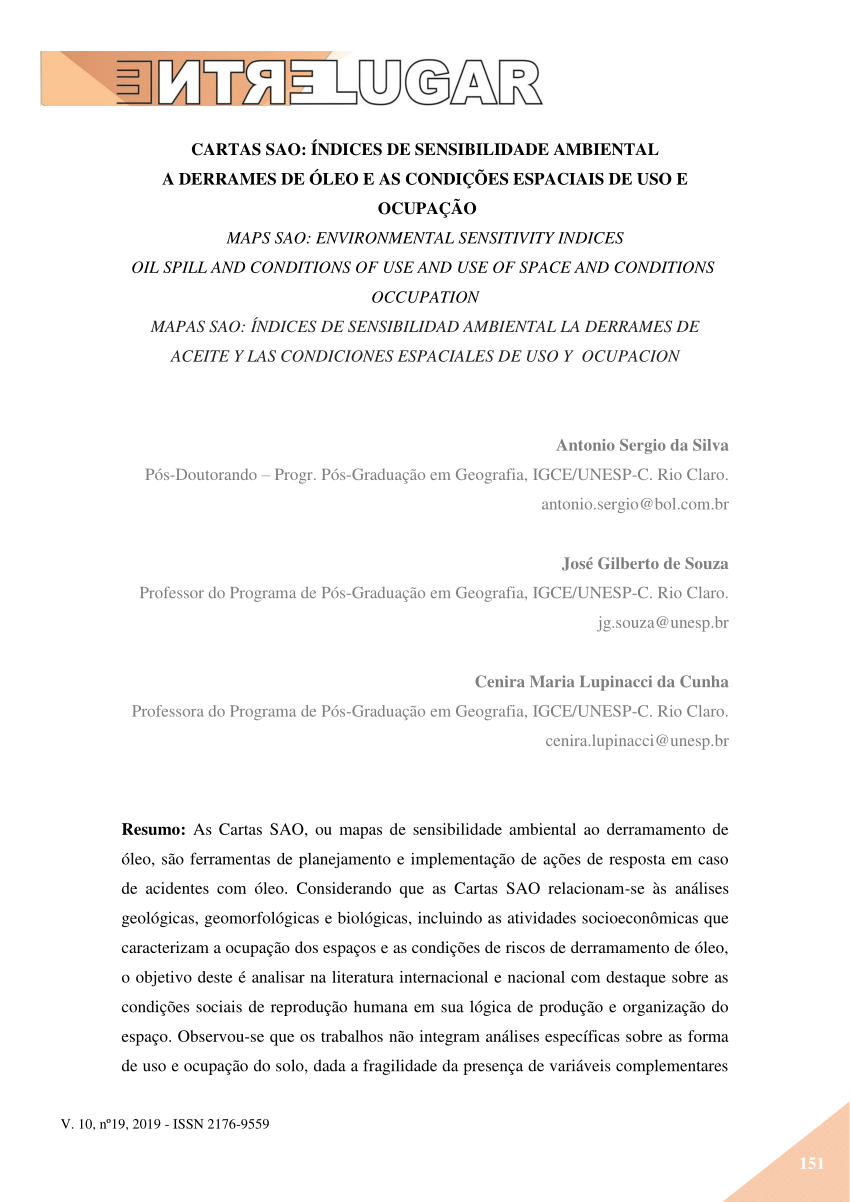 Pdf Cartas Sao índices De Sensibilidade Ambiental A Derrames De óleo E As Condições Espaciais 5448