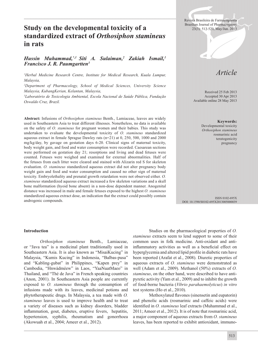 PDF) Study on the developmental toxicity of a standardized extract 