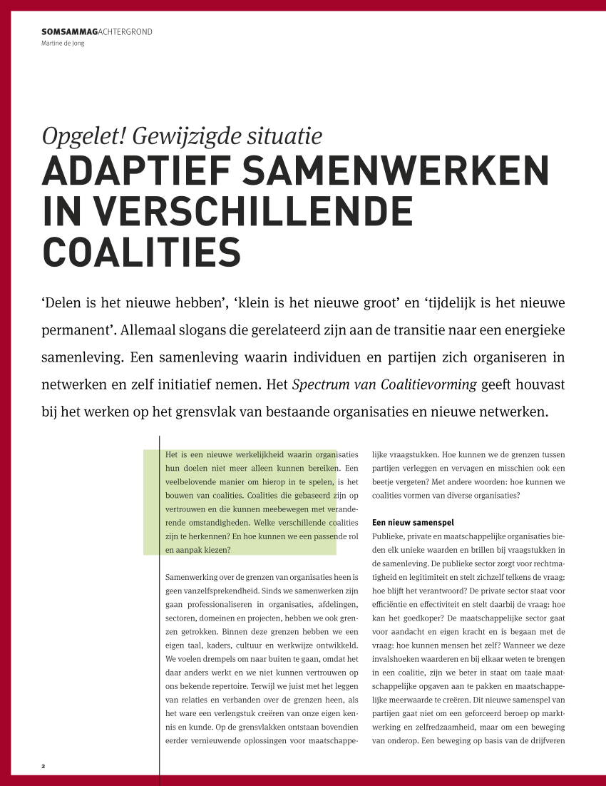 Pdf Adaptief Samenwerken In Verschillende Coalities