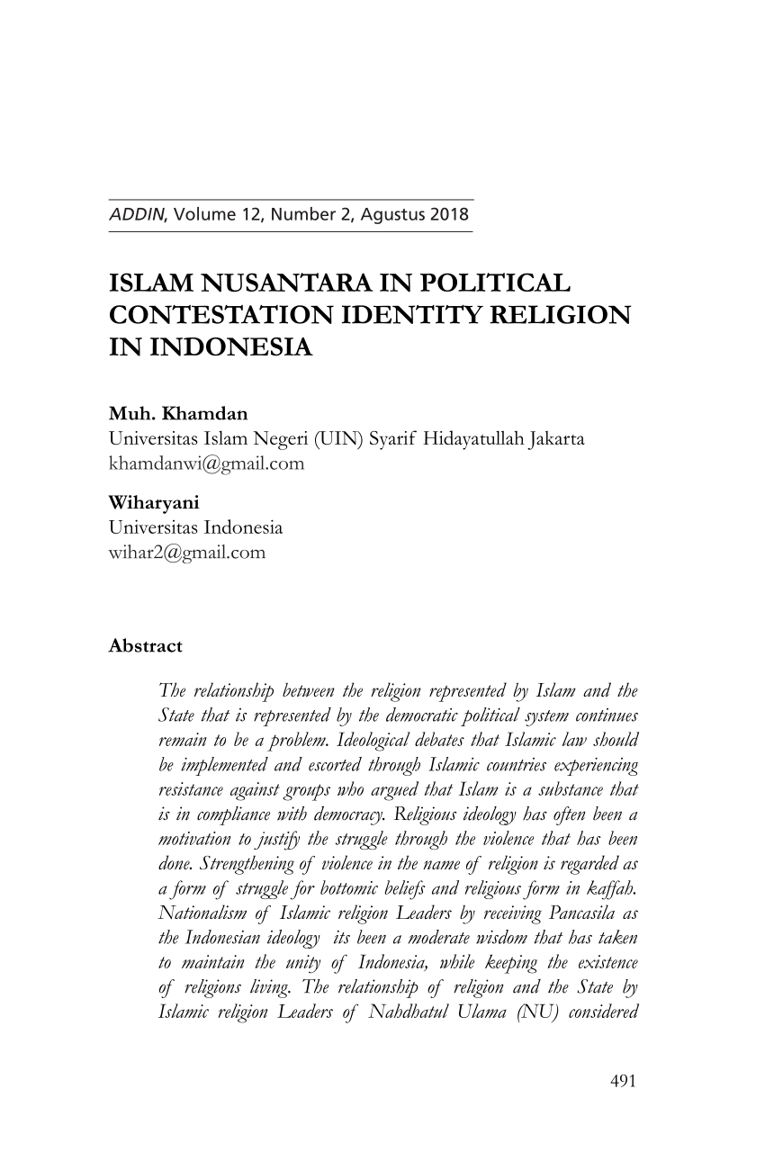 Pdf Islam Nusantara In Political Contestation Identity Religion In Indonesia