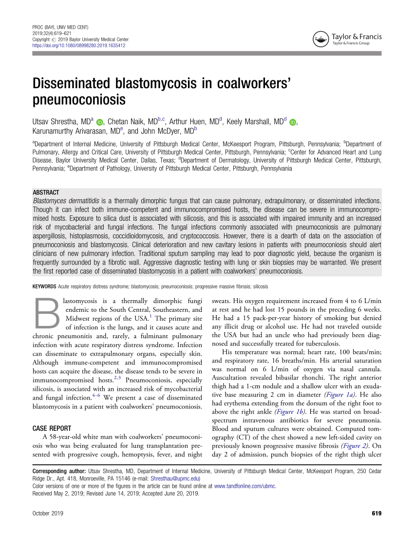 Pdf Disseminated Blastomycosis In Coalworkers’ Pneumoconiosis