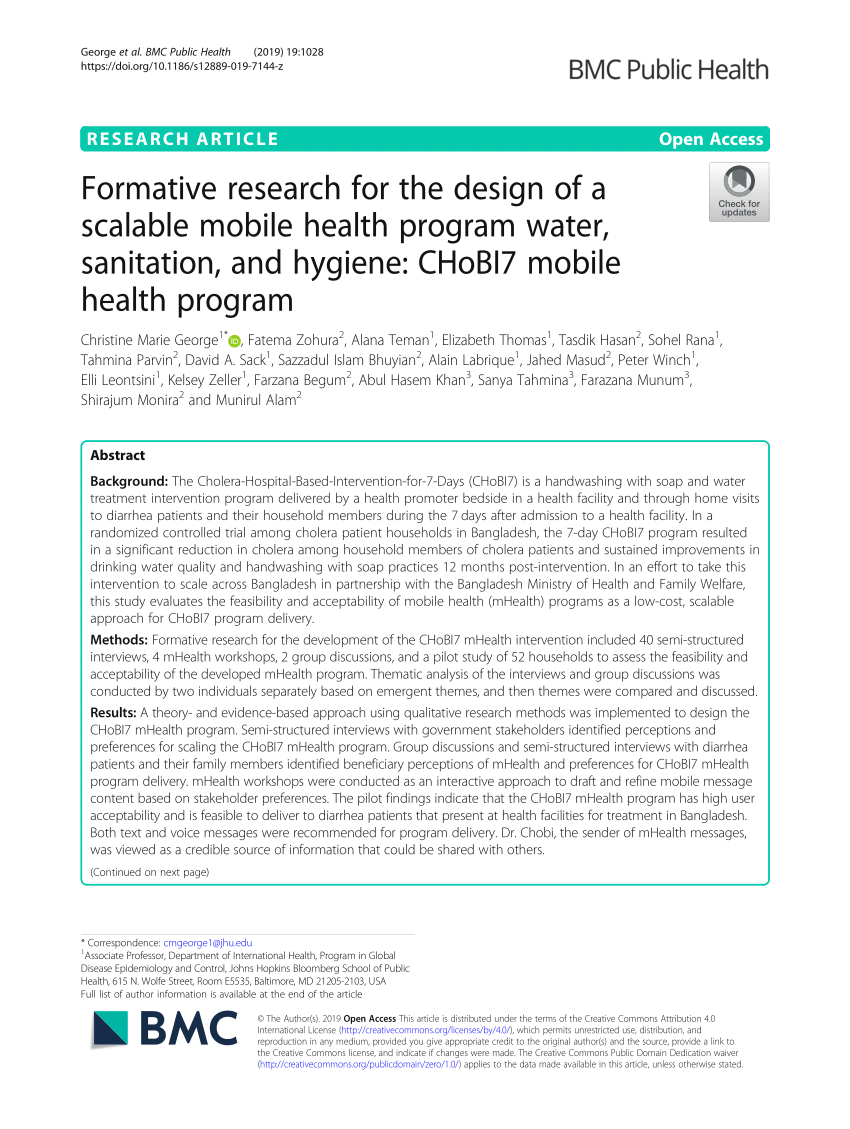 PDF) Formative research for the design of a scalable mobile health program water, sanitation, and hygiene CHoBI7 mobile health program picture