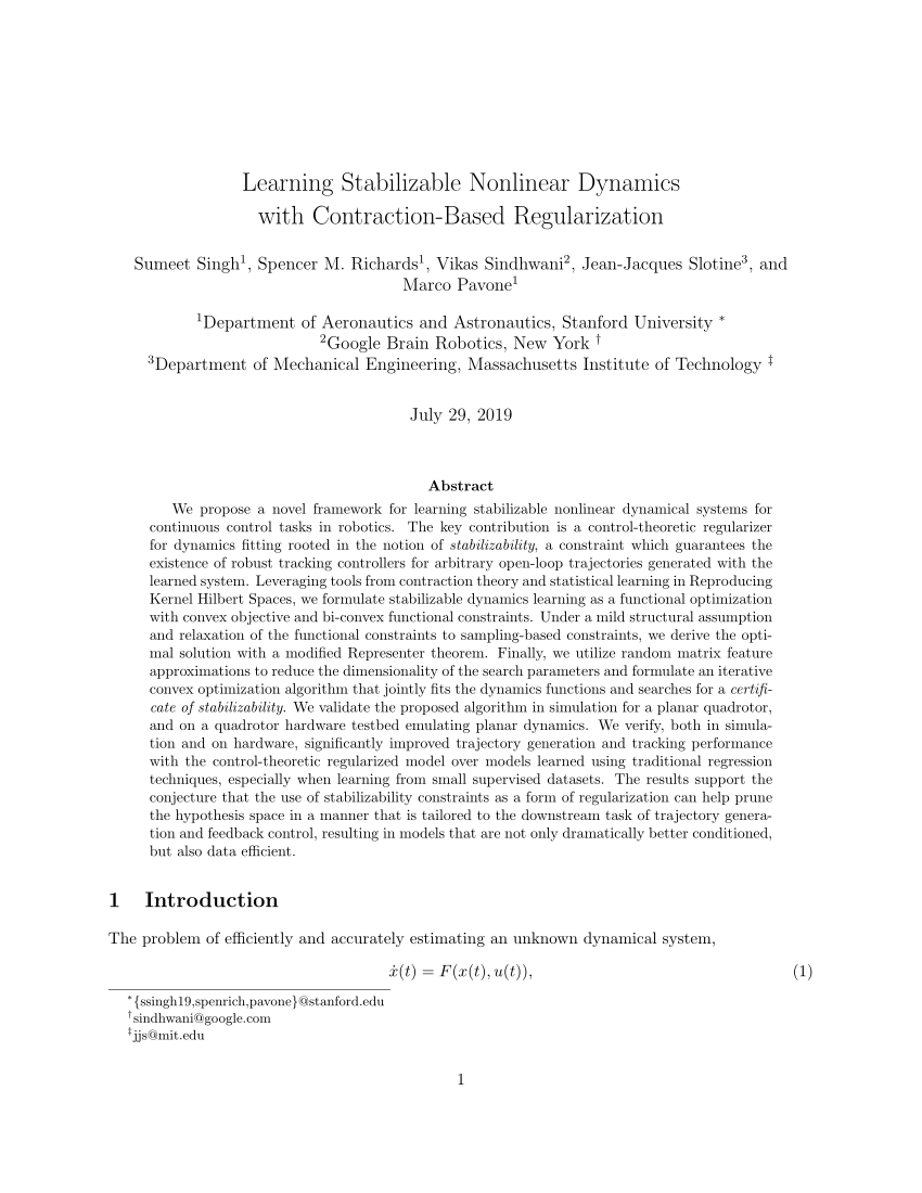 (PDF) Learning Stabilizable Dynamics with ContractionBased