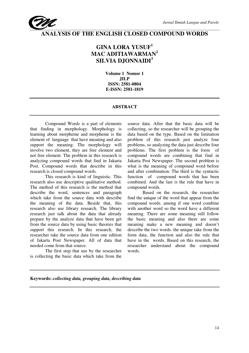 PDF Analysis of The English Closed Compound Words