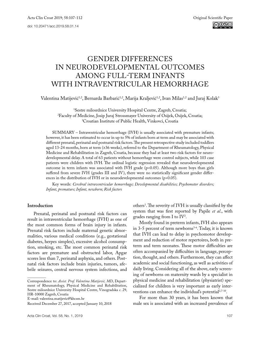 Pdf Gender Differences In Neurodevelopmental Outcomes Among Full Term Infants With 2685