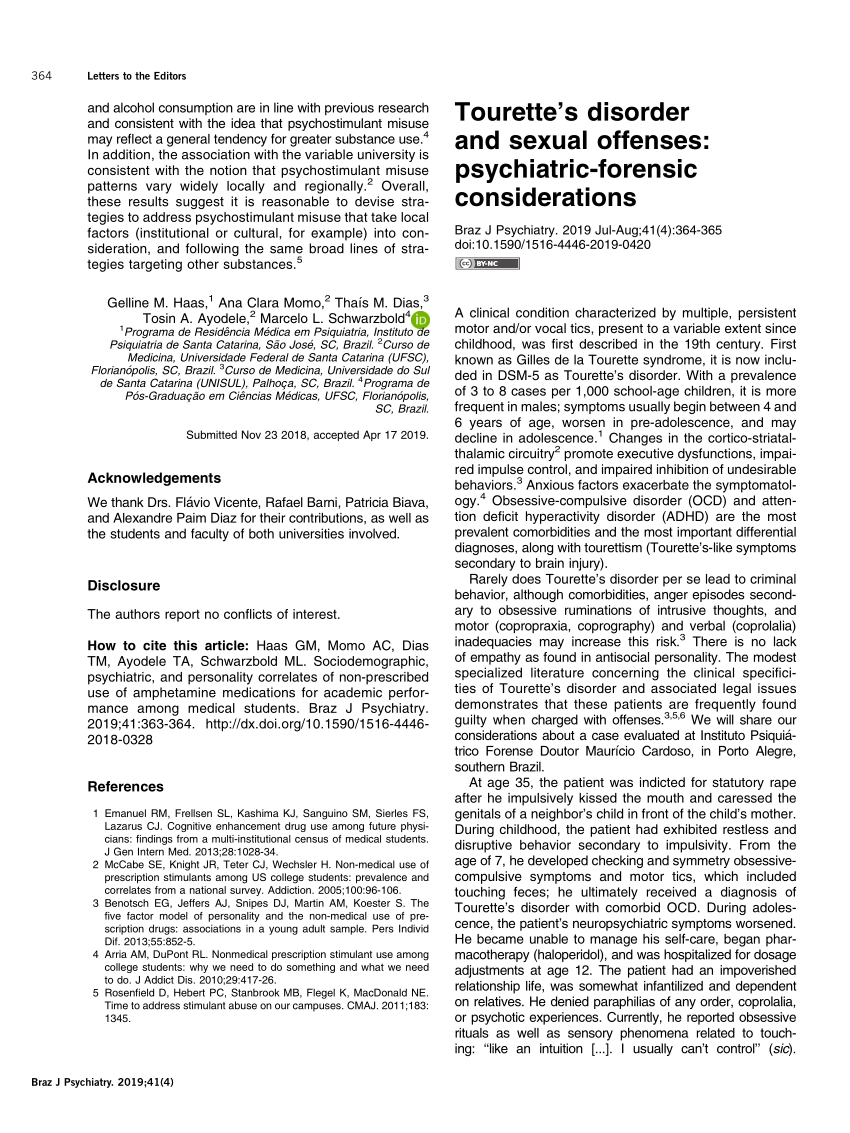 PDF Tourette s disorder and sexual offenses psychiatric forensic