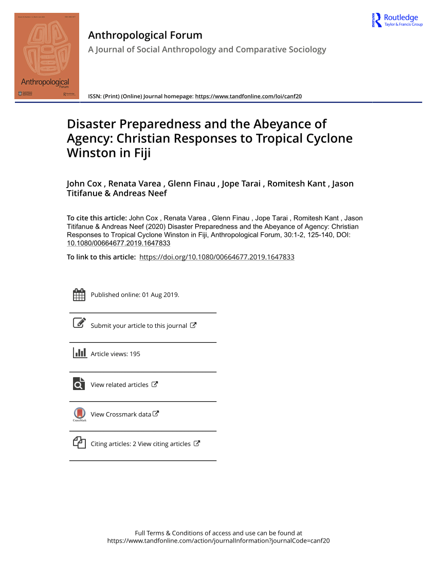 Pdf Disaster Preparedness And The Abeyance Of Agency Christian Responses To Tropical Cyclone Winston In Fiji