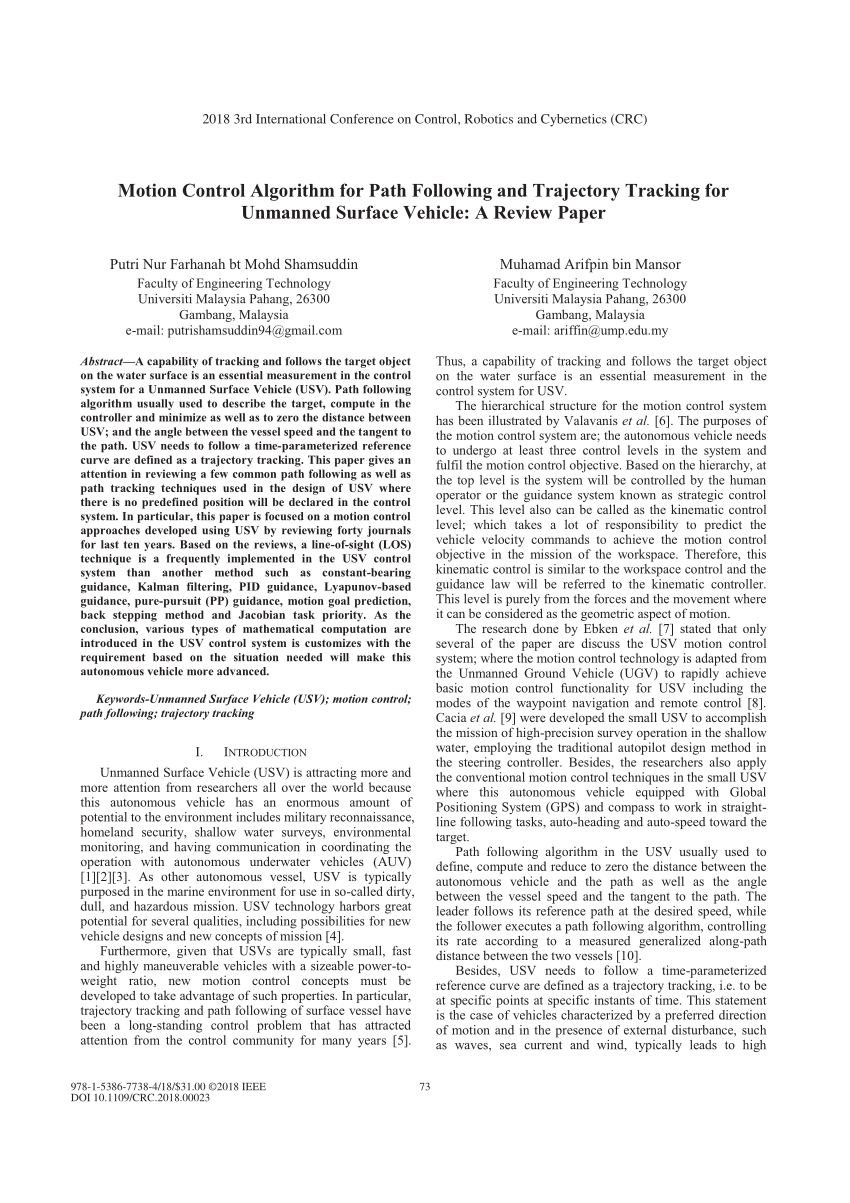 PDF) Motion Control Algorithm for Path Following and Trajectory 