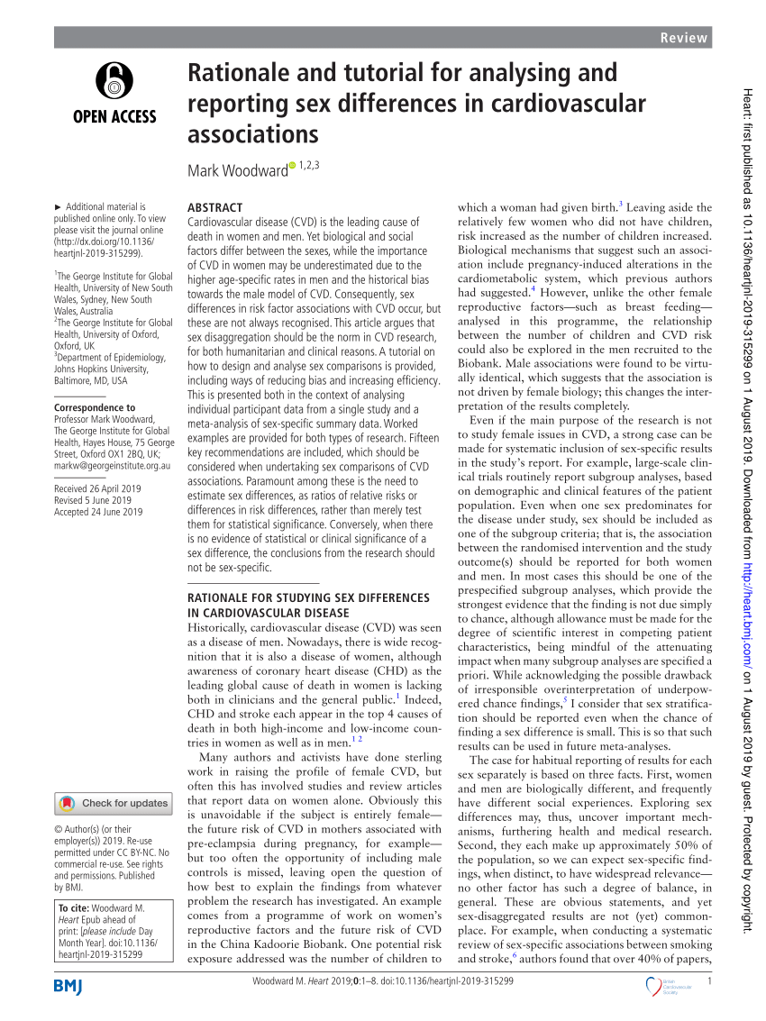 Pdf Rationale And Tutorial For Analysing And Reporting Sex Differences In Cardiovascular 4895