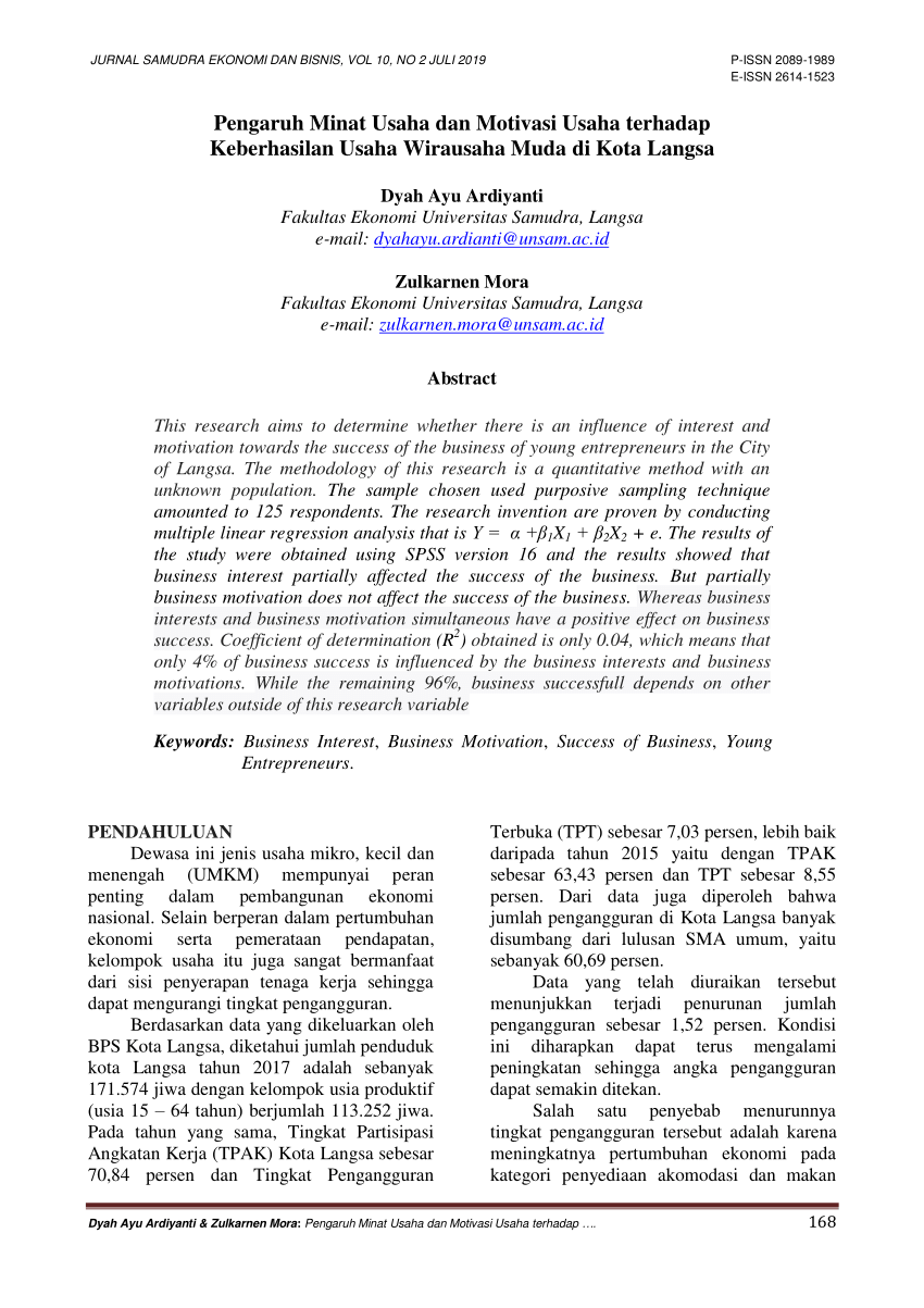 Pdf Pengaruh Minat Usaha Dan Motivasi Usaha Terhadap Keberhasilan