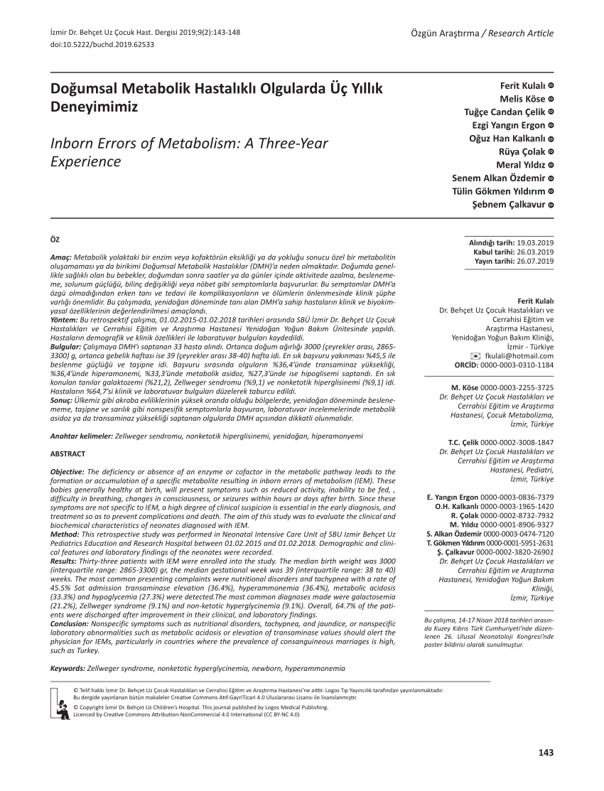 PDF Inborn errors of metabolism a three year experience 