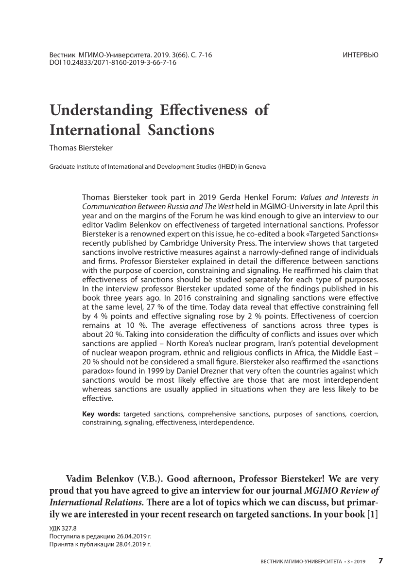 Pdf Understanding Effectiveness Of International Sanctions 5094