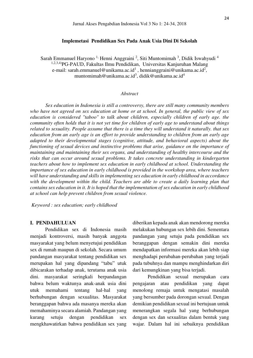 PDF) Impelementasi pendididkan sex pada anak usia dini di sekolah