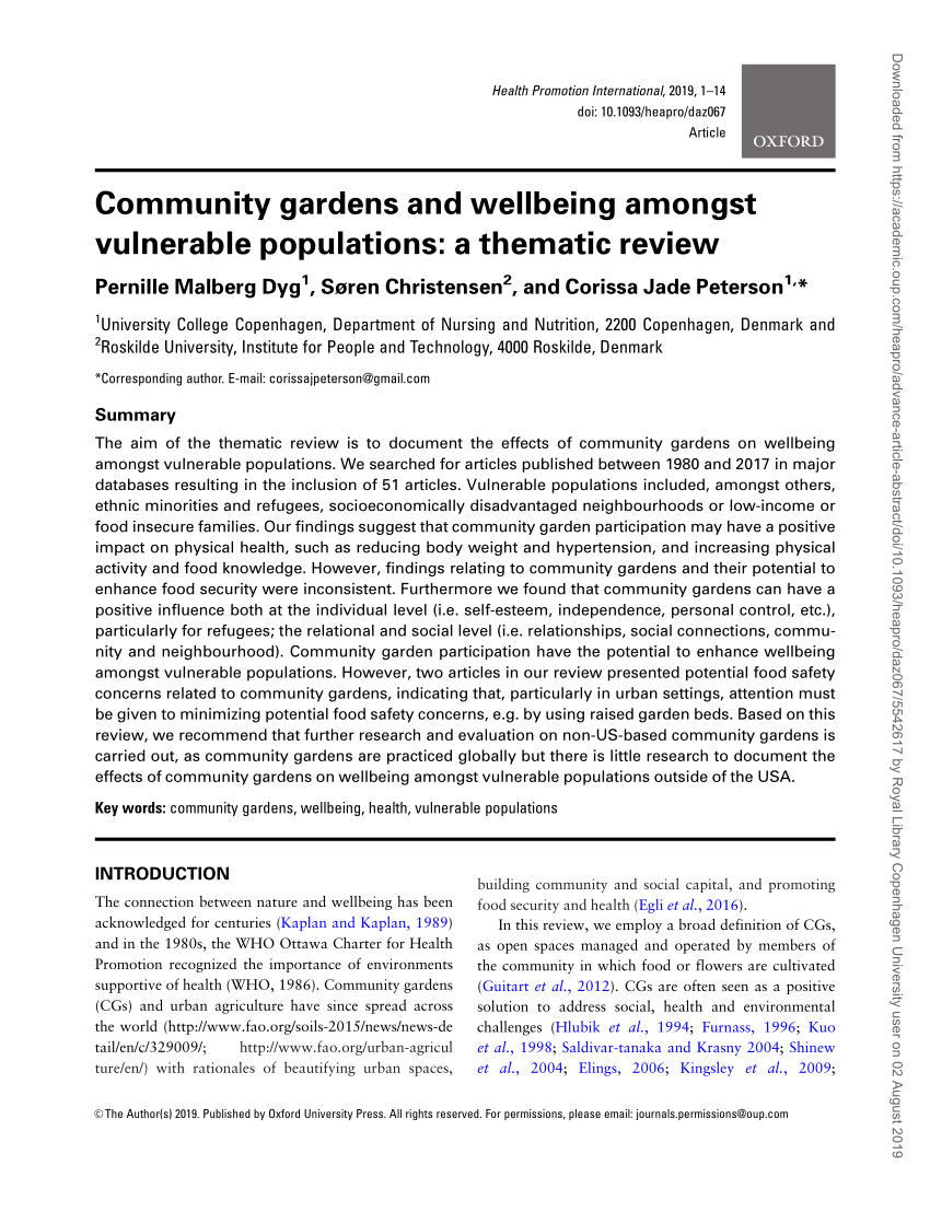 Pdf Community Gardens And Wellbeing Amongst Vulnerable
