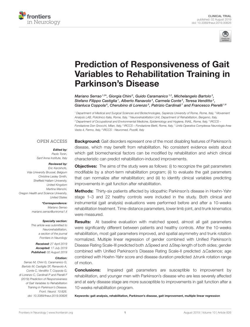 PDF) Prediction of Responsiveness of Gait Variables to ...