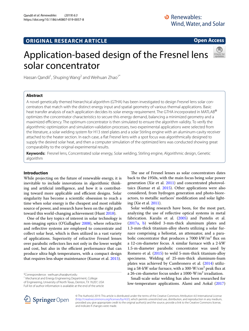 (PDF) Application-based design of the Fresnel lens solar concentrator