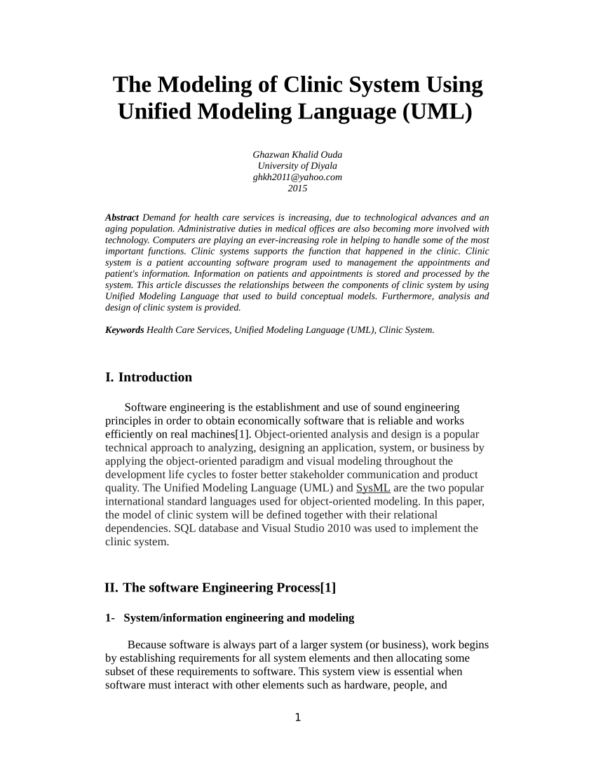 (PDF) The Modeling of Clinic Systems Using Unified ...
