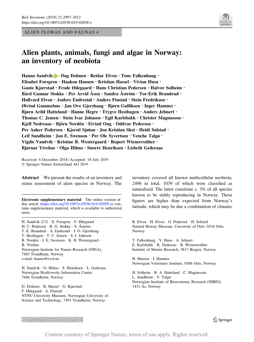 Alien plants, animals, fungi and algae in Norway: an inventory of neobiota  | Request PDF