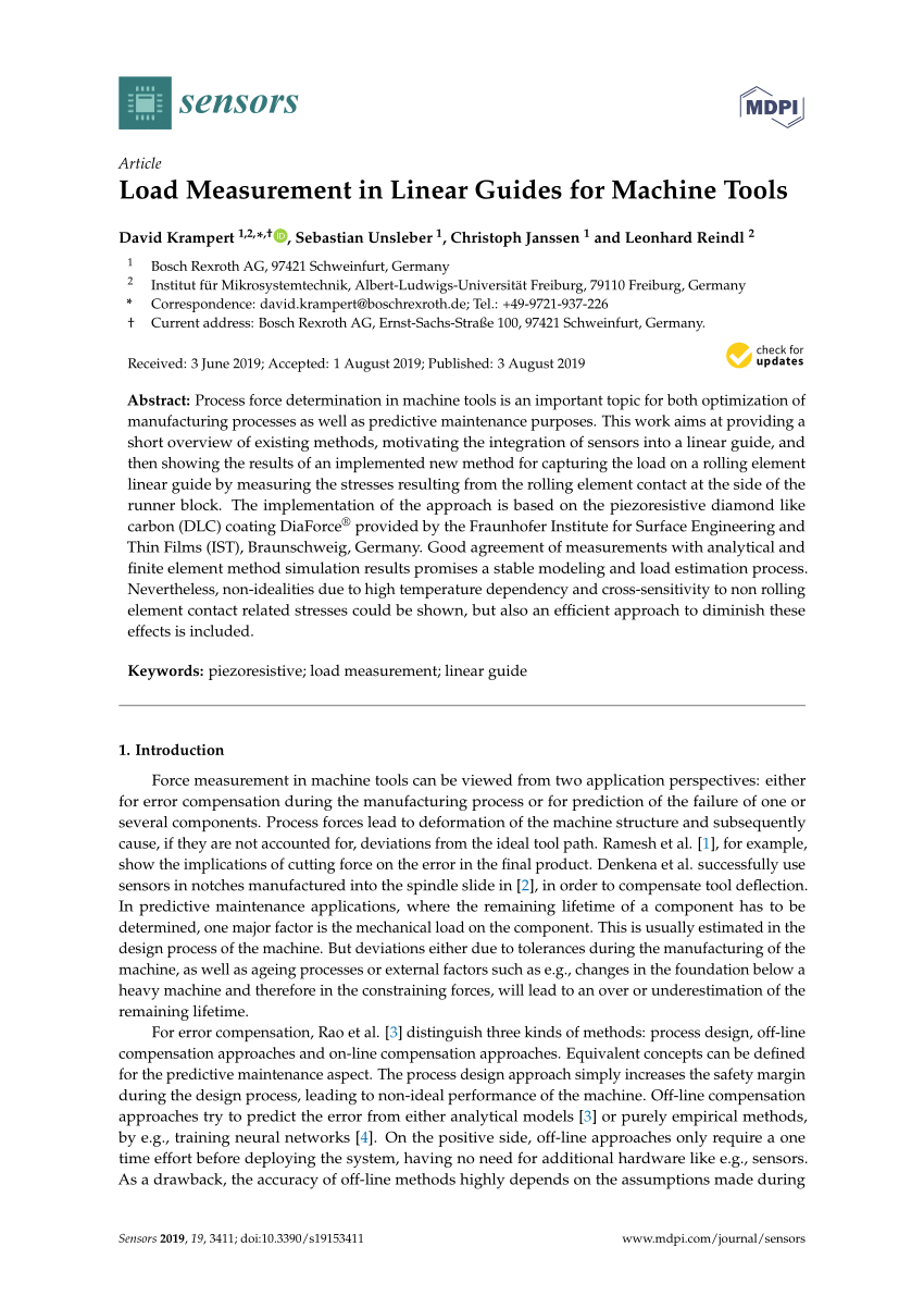 Pdf Load Measurement In Linear Guides For Machine Tools