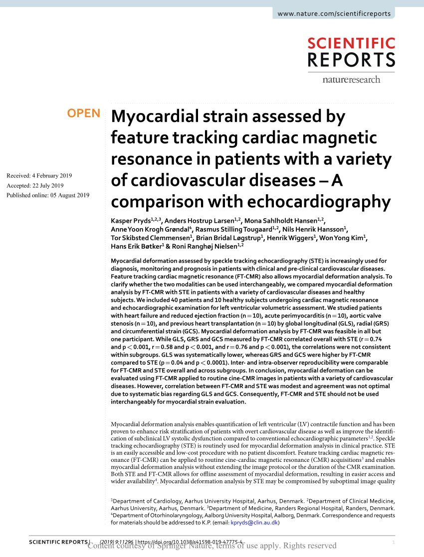 Myocardial strain assessed by feature tracking cardiac magnetic resonance  in patients with a variety of cardiovascular diseases – A comparison with  echocardiography