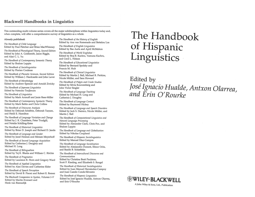 (PDF) The Handbook of Hispanic Linguistics, Edited by J. I. Hualde, A