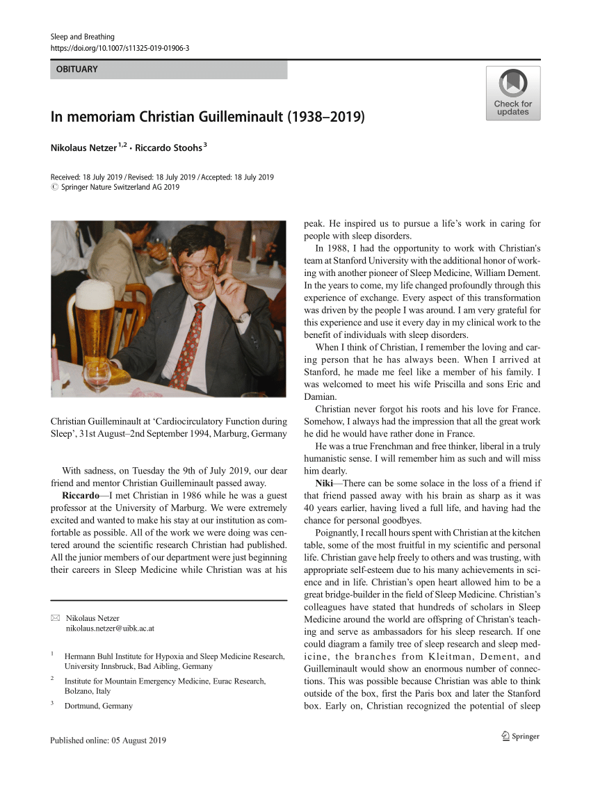 Pdf In Memoriam Christian Guilleminault 1938 19