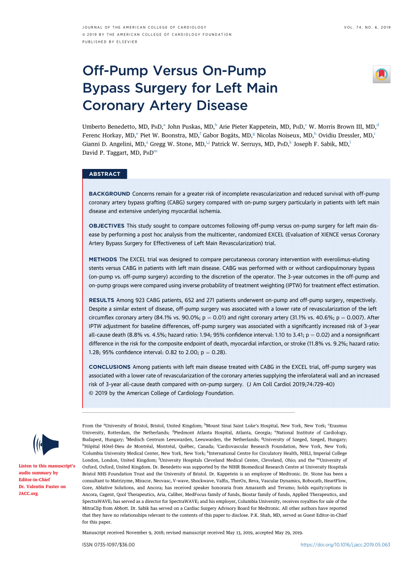 Off-Pump Versus On-Pump Bypass Surgery for Left Main Coronary