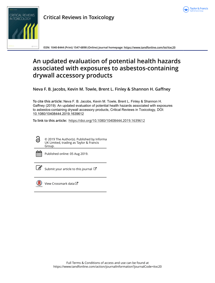 PDF) An updated evaluation of potential health hazards associated with  exposures to asbestos-containing drywall accessory products