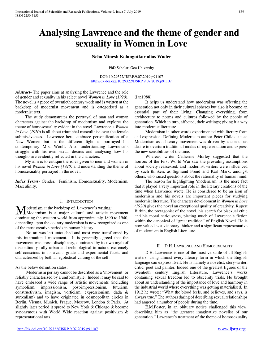 Pdf Analysing Lawrence And The Theme Of Gender And Sexuality In Women In Love 