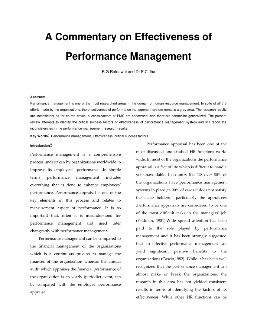 research articles on performance management