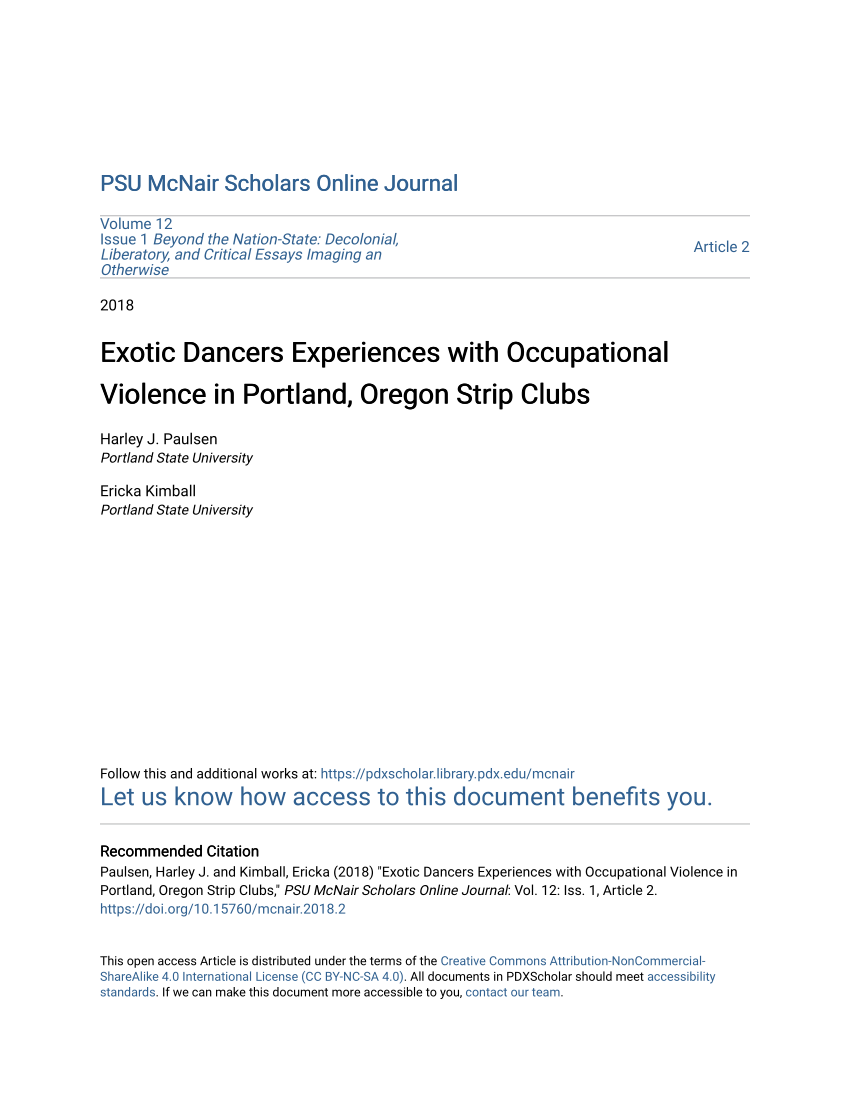 PDF) Exotic Dancers Experiences with Occupational Violence in Portland, Oregon Strip Clubs