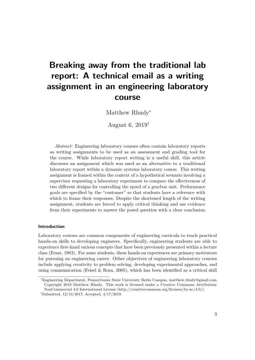 PDF) Breaking Away from the Traditional Lab Report: A Technical