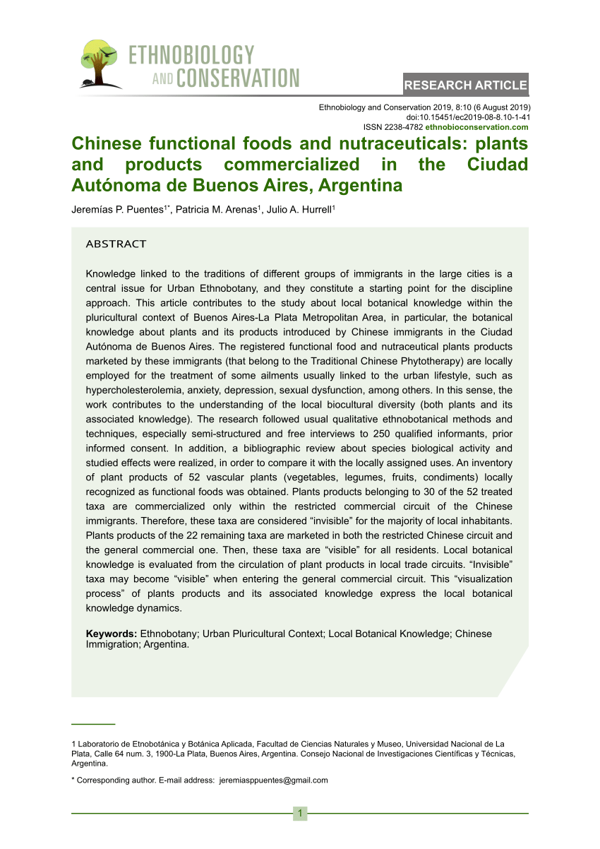 PDF) Chinese functional foods and nutraceuticals: plants and