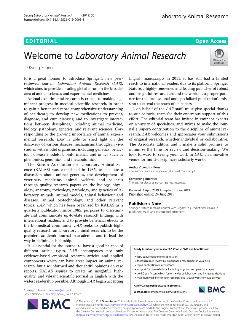 (PDF) Welcome to Laboratory Animal Research