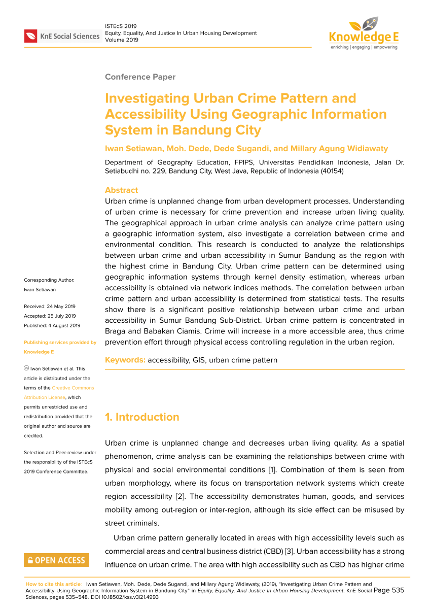 Pdf Investigating Urban Crime Pattern And Accessibility Using Geographic Information System In Bandung City