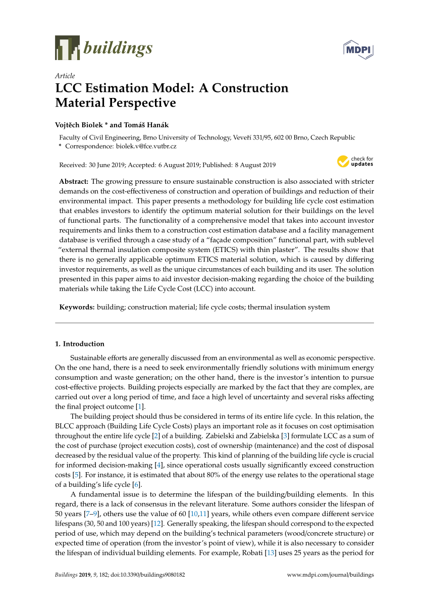 Pdf Lcc Estimation Model A Construction Material Perspective