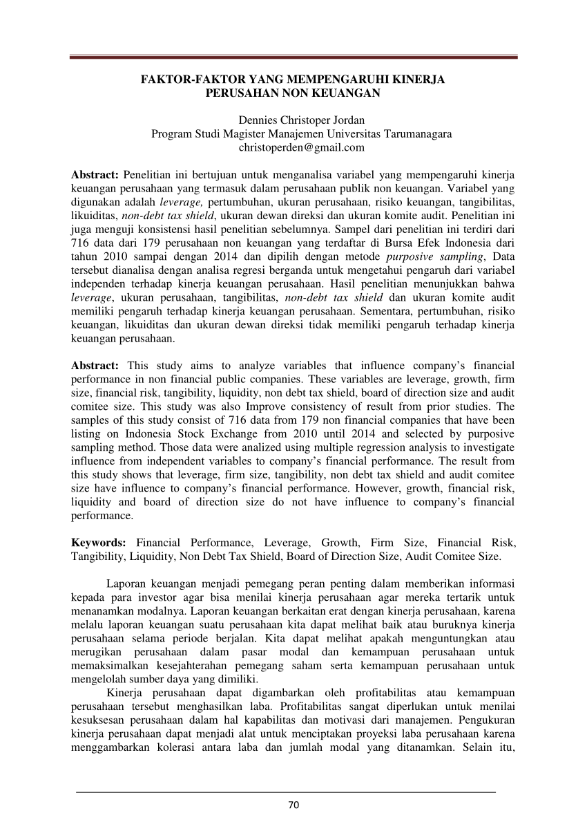 (PDF) FaktorFaktor Yang Mempengaruhi Kinerja Perusahan Non Keuangan