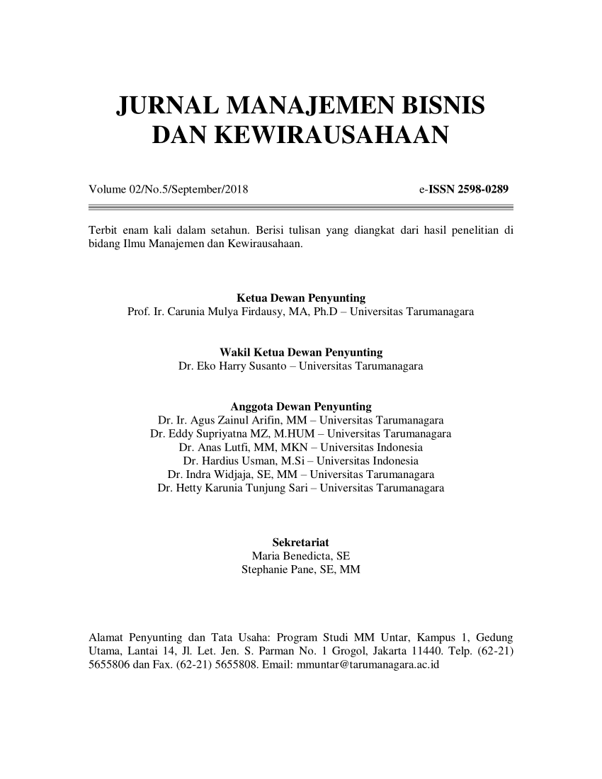 Pdf Jurnal Manajemen Bisnis Dan Kewirausahaan 0826