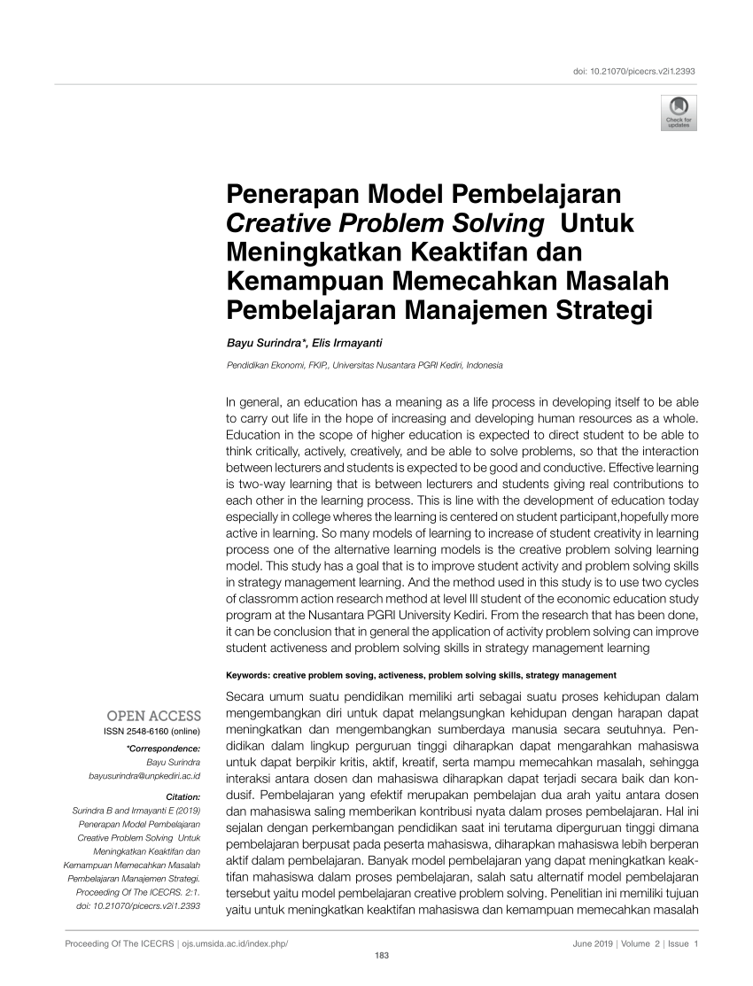 model pembelajaran creative problem solving pdf