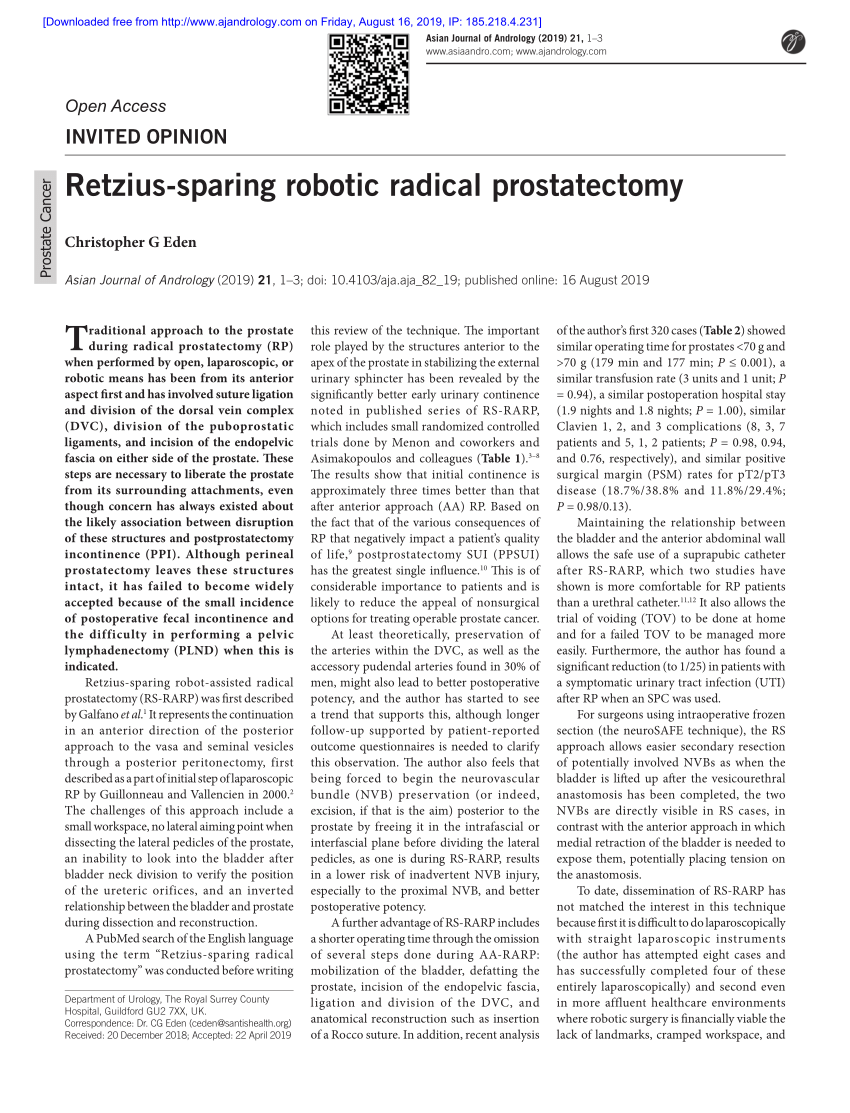 Pdf Retzius Sparing Robotic Radical Prostatectomy