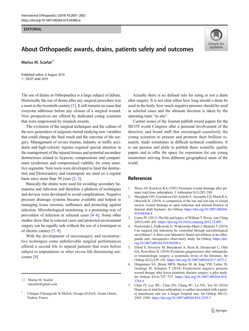 (PDF) About Orthopaedic awards, drains, patients safety and