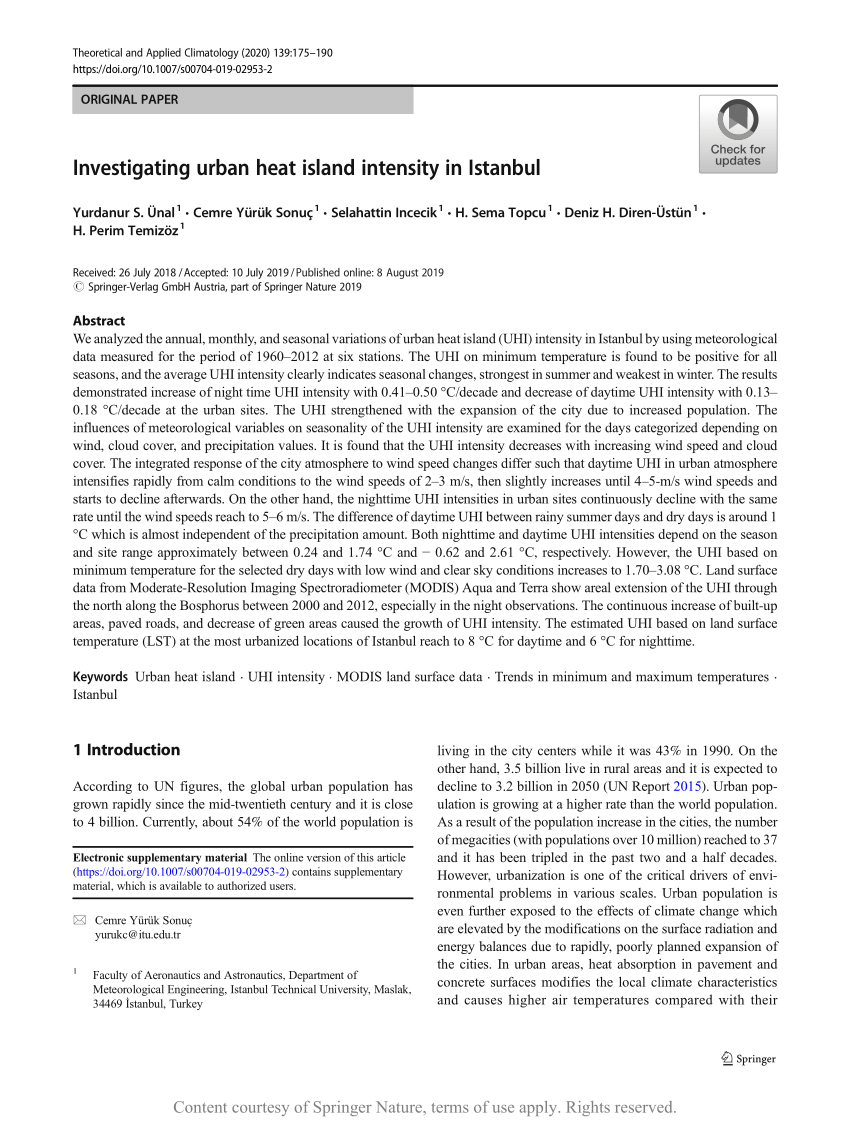 Investigating Urban Heat Island Intensity In Istanbul Request Pdf