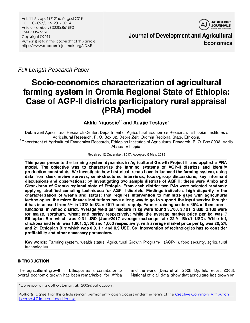 examples of research proposal in agricultural economics in ethiopia
