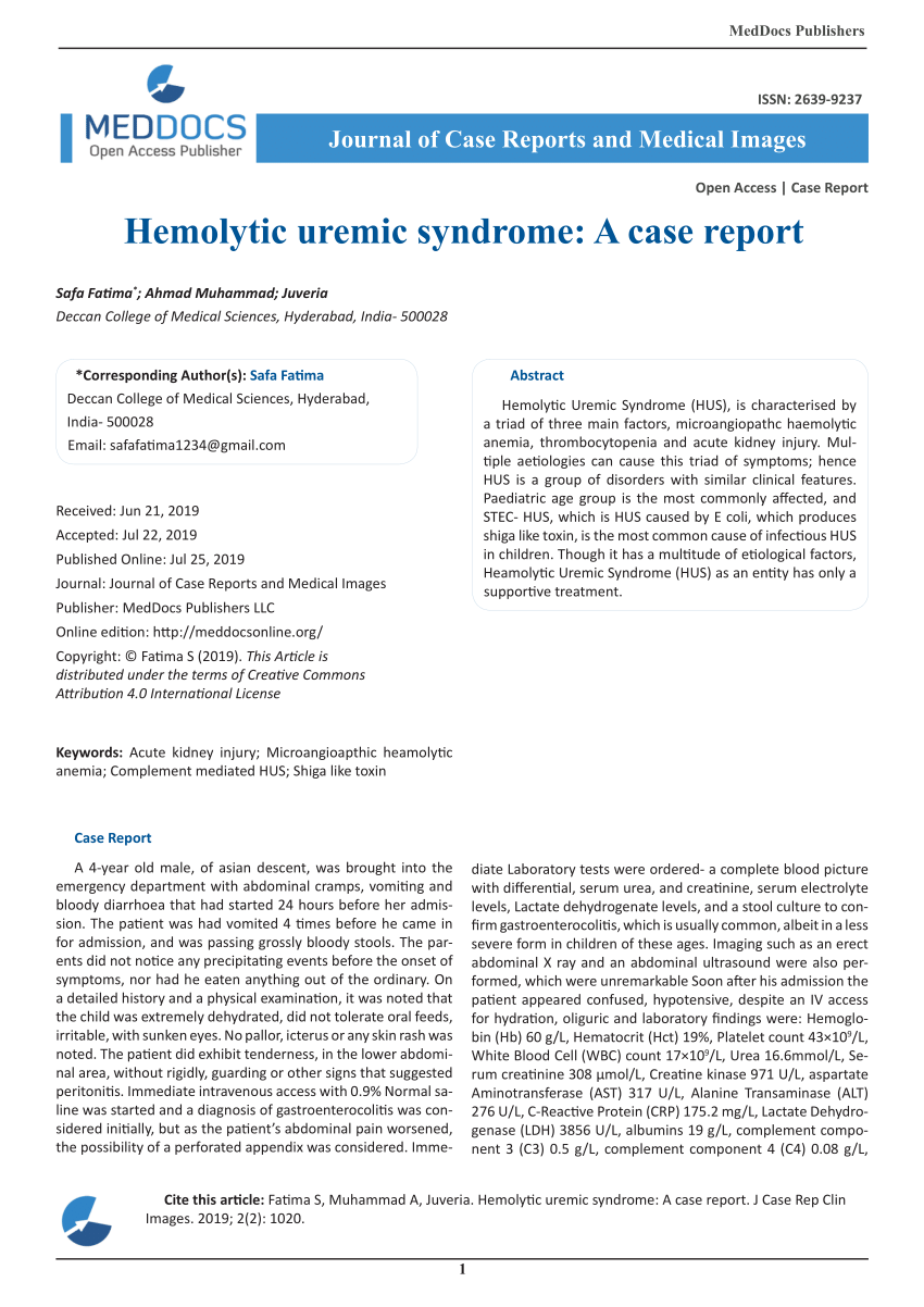 hemolytic uremic syndrome case study nursing