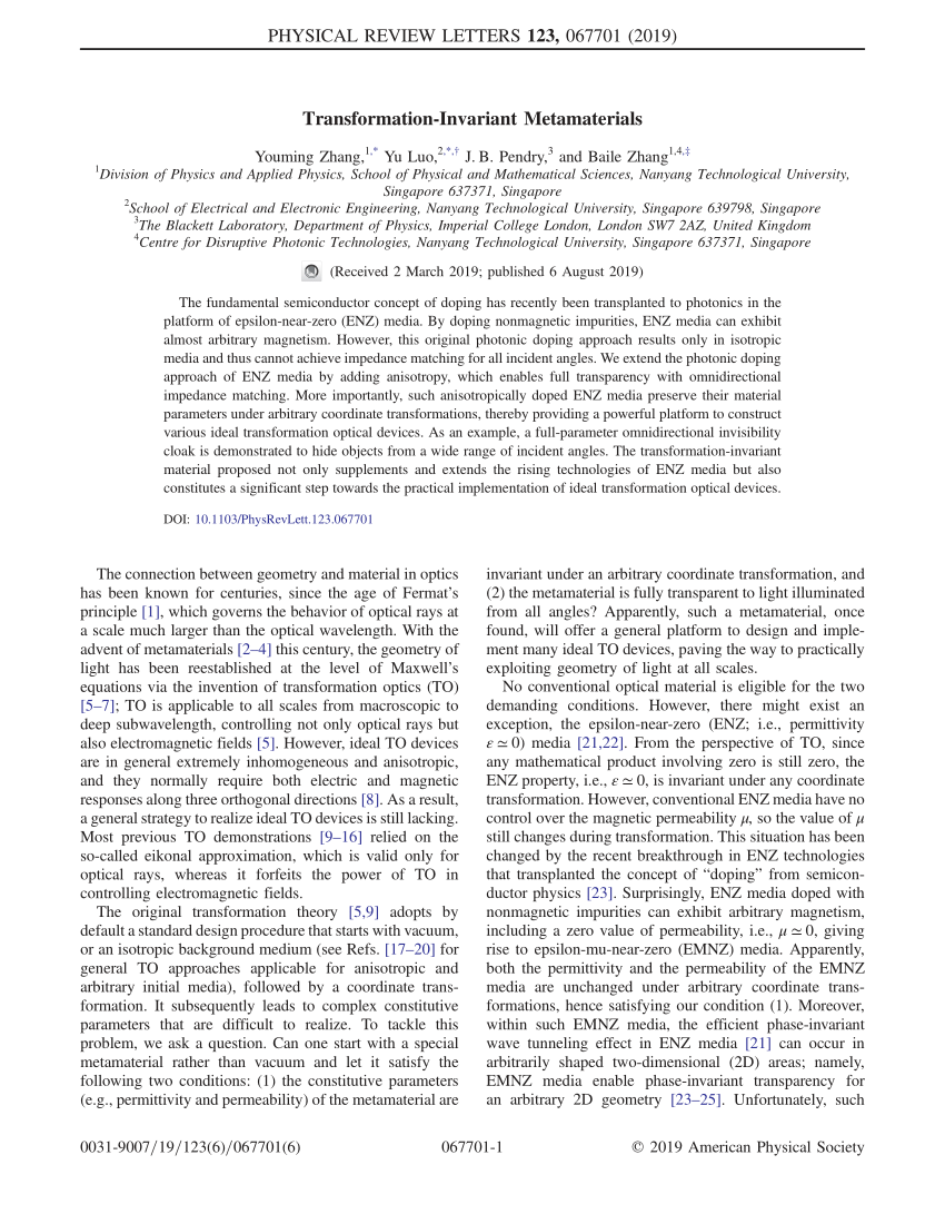 (PDF) Transformation-Invariant Metamaterials