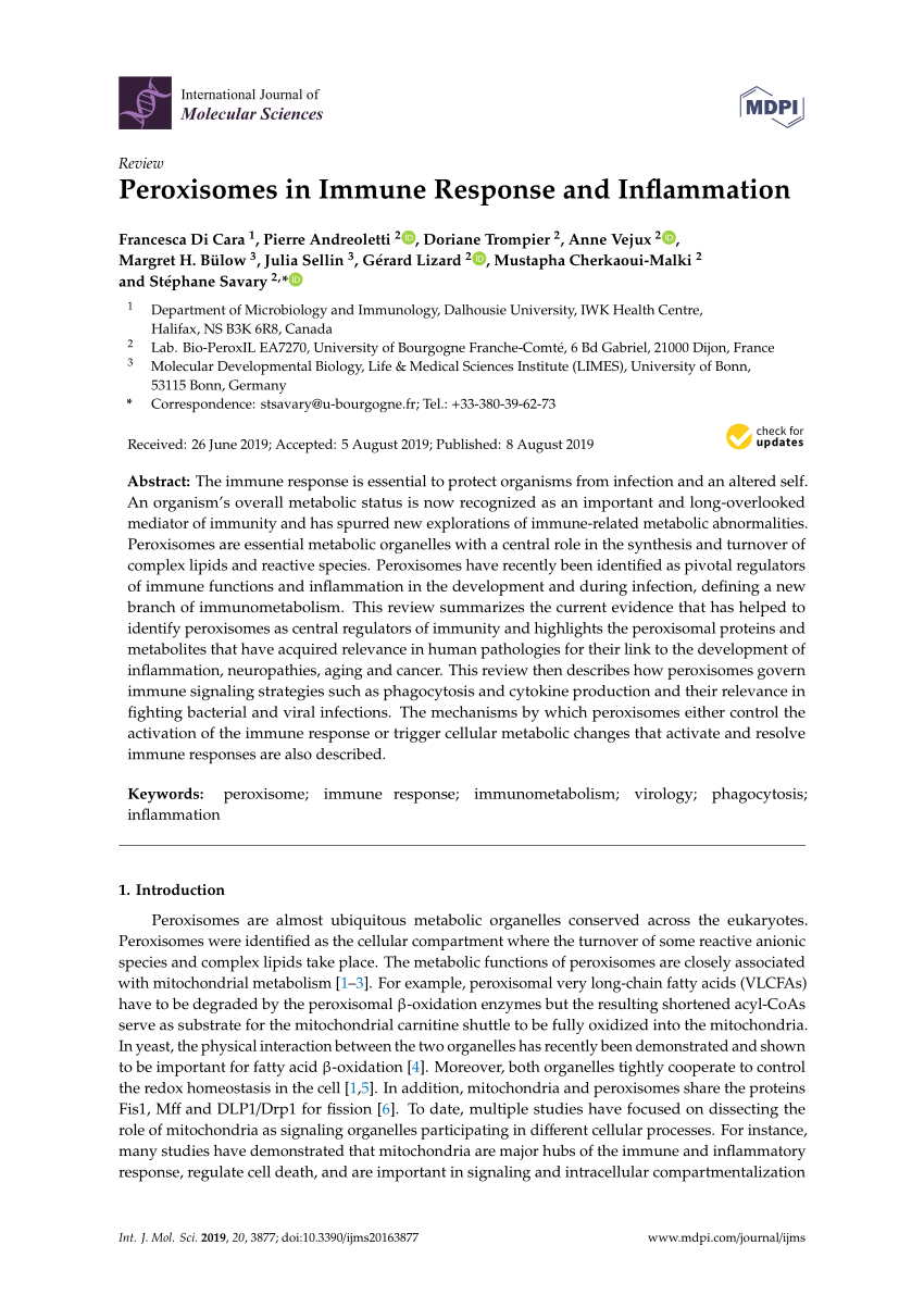 PDF) Peroxisomes in Immune Response and Inflammation