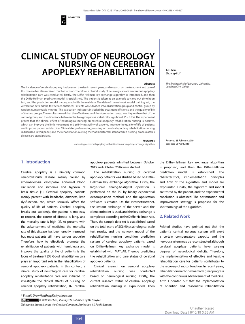 (PDF) Clinical Study of Neurology Nursing on Cerebral Apoplexy ...