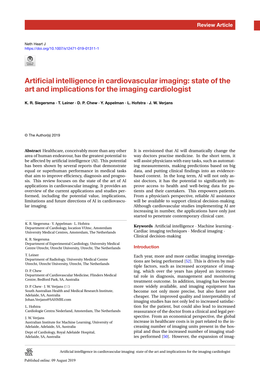 Pdf Artificial Intelligence In Cardiovascular Imaging State Of The Art And Implications For The Imaging Cardiologist