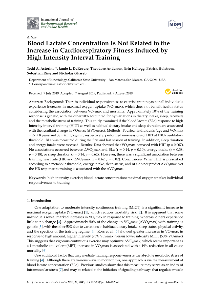 Pdf Blood Lactate Concentration Is Not Related To The